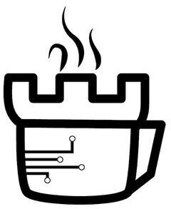 Logo. Een koffietas met kasteel looks.