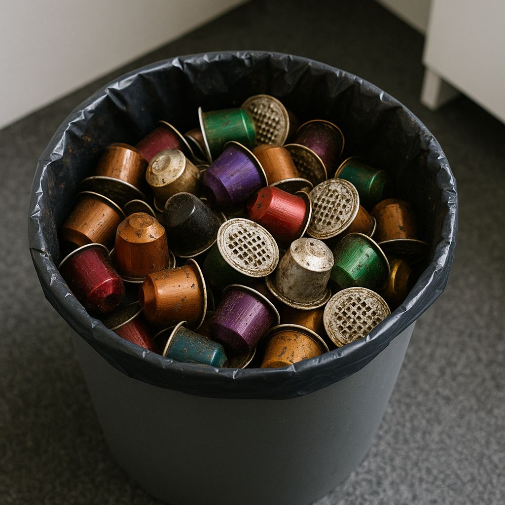 Capsules in een vuilbak